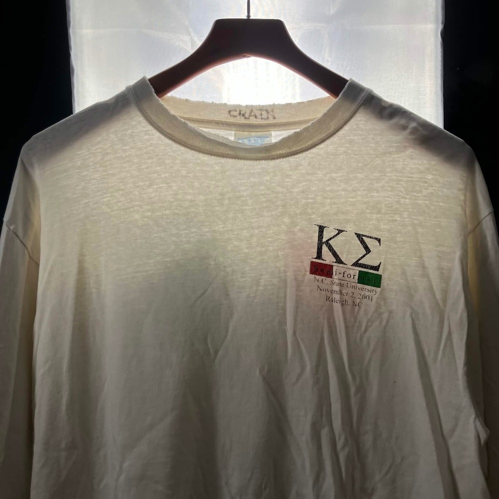 VTG Hanes Beefy Kappa Sigma Long Sleeve Men XL White NC State Distressed Thin